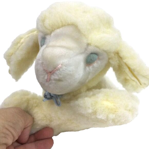 VTG Eden Cream Lamb Musical Wind Up "Mary Had a Little Lamb" Blue Bow Plush Baby - Picture 1 of 7
